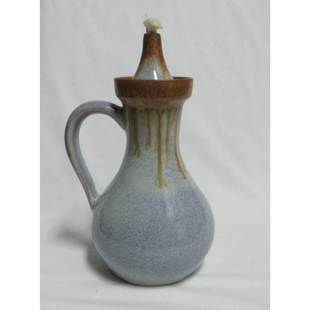 Pigeon Forge Pottery Blue and Brown Drip Glaze Oil Lamp